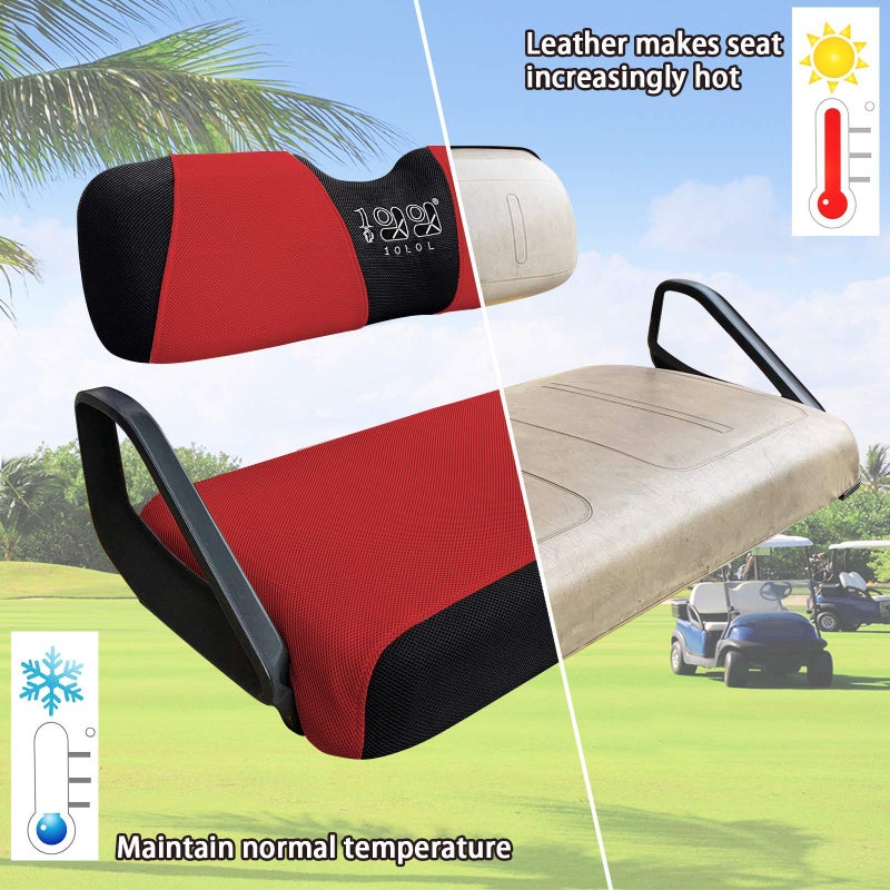 10L0L Golf Cart Seat Covers for EZGO TXT RXV & Club Car DS 2000-up, Breathable Air Mesh Fabric Washable - Red Black - Image 4